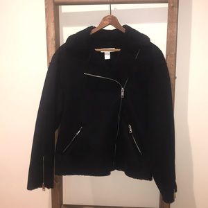 Women’s H&M Sherpa Lined Moto Jacket, Sz 2